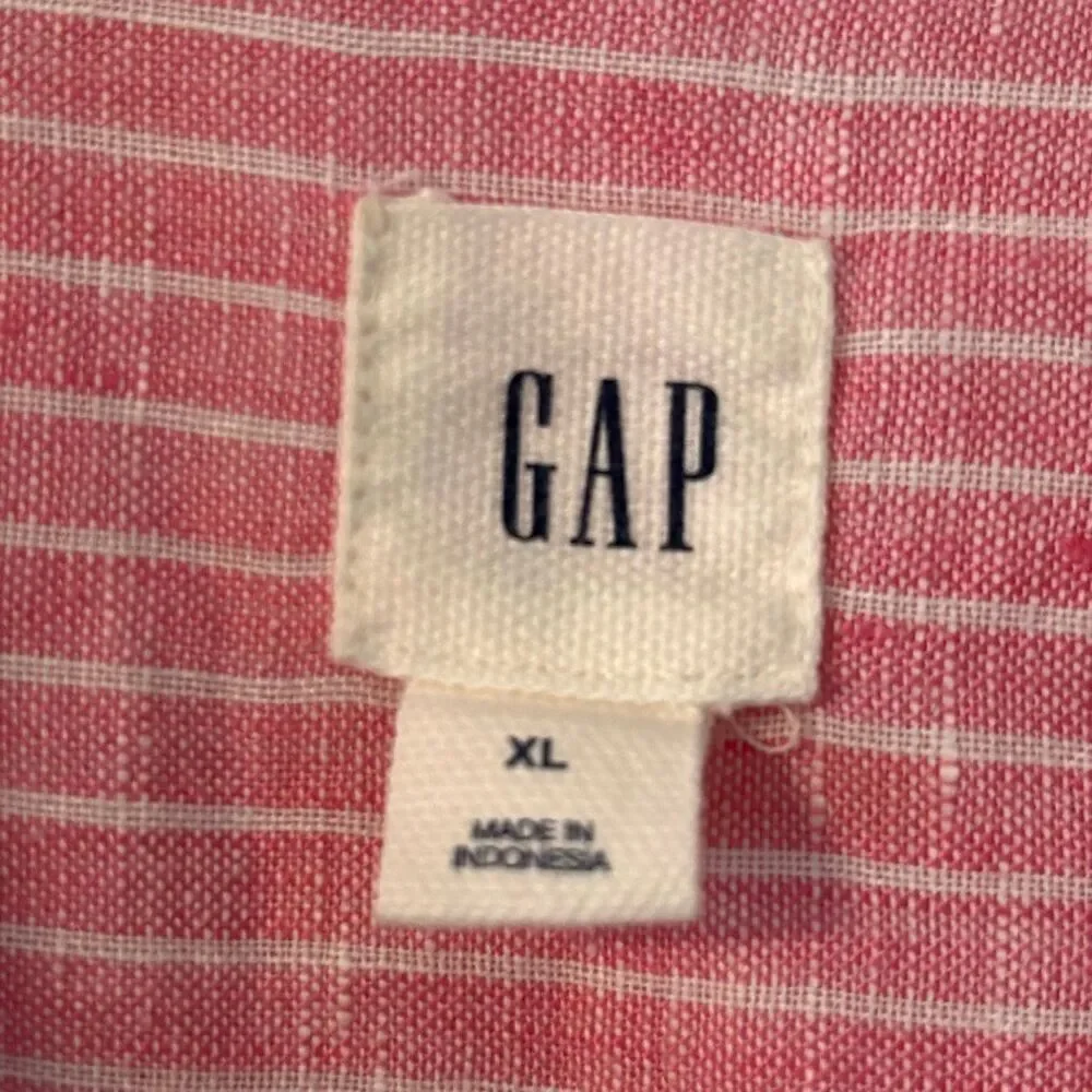 GAP XL linen pink & white stripe deep V collar shirttail tunic